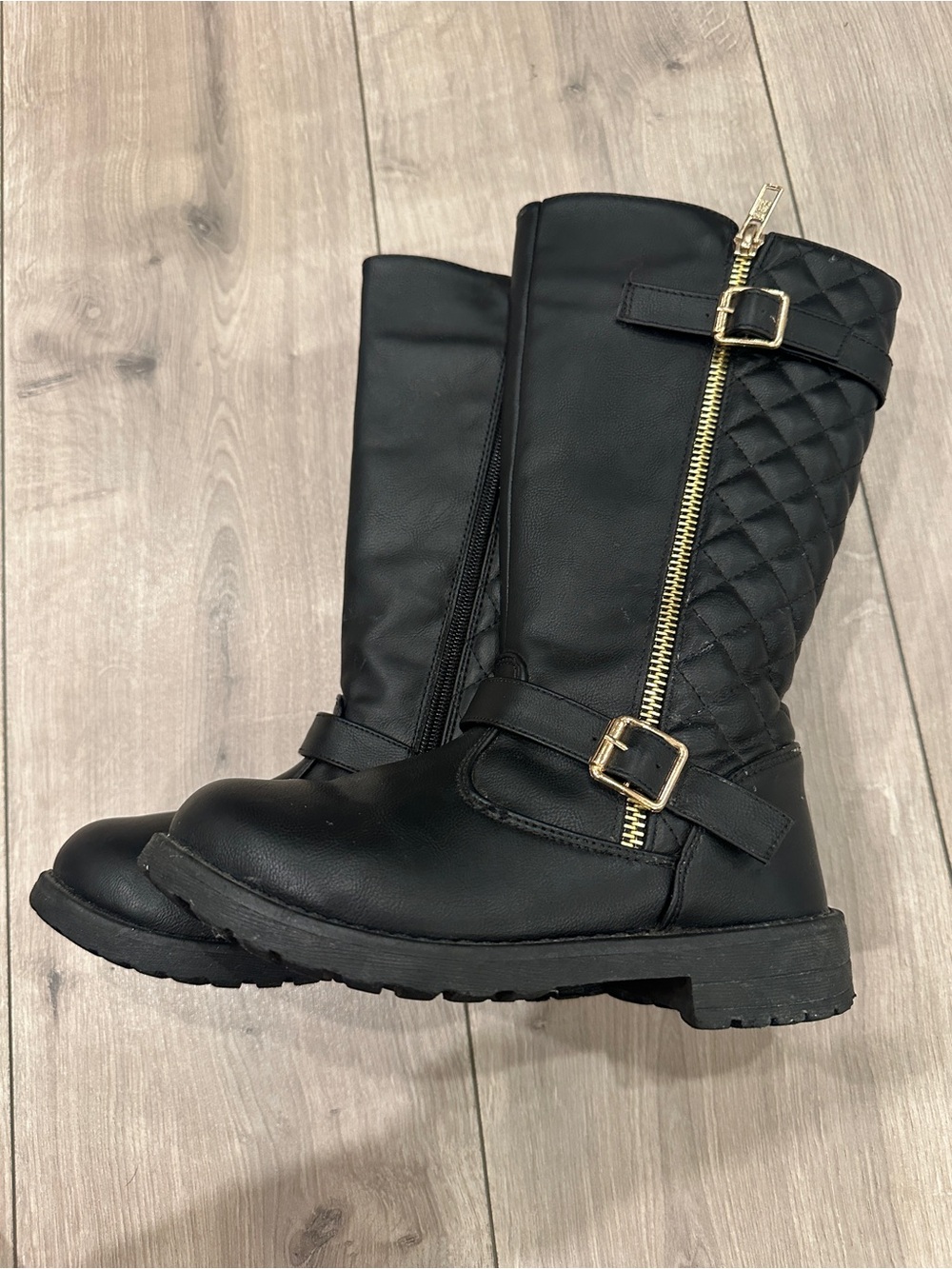 FabKids Girls Size 13 Black Quilted Moto Boots